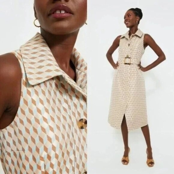 Tuckernuck Ocean Spray Sleeveless Cheyenne Tan Blue Geometric Dress Size L - Picture 4 of 7
